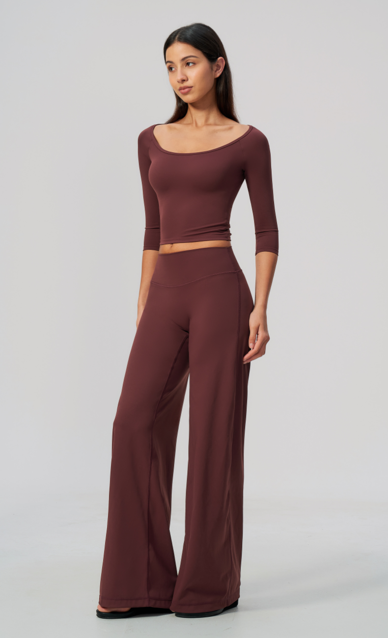 Lauren Ballet Neck 3/4 Sleeve Wide Leg Pants Matching Set