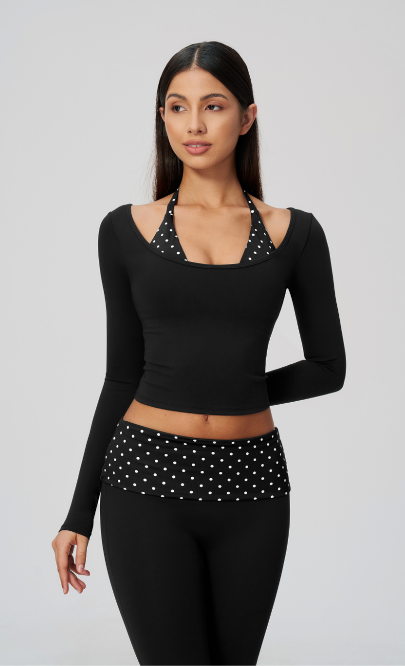 Audrey Polka Dot Long Sleeve Capri Workout Set