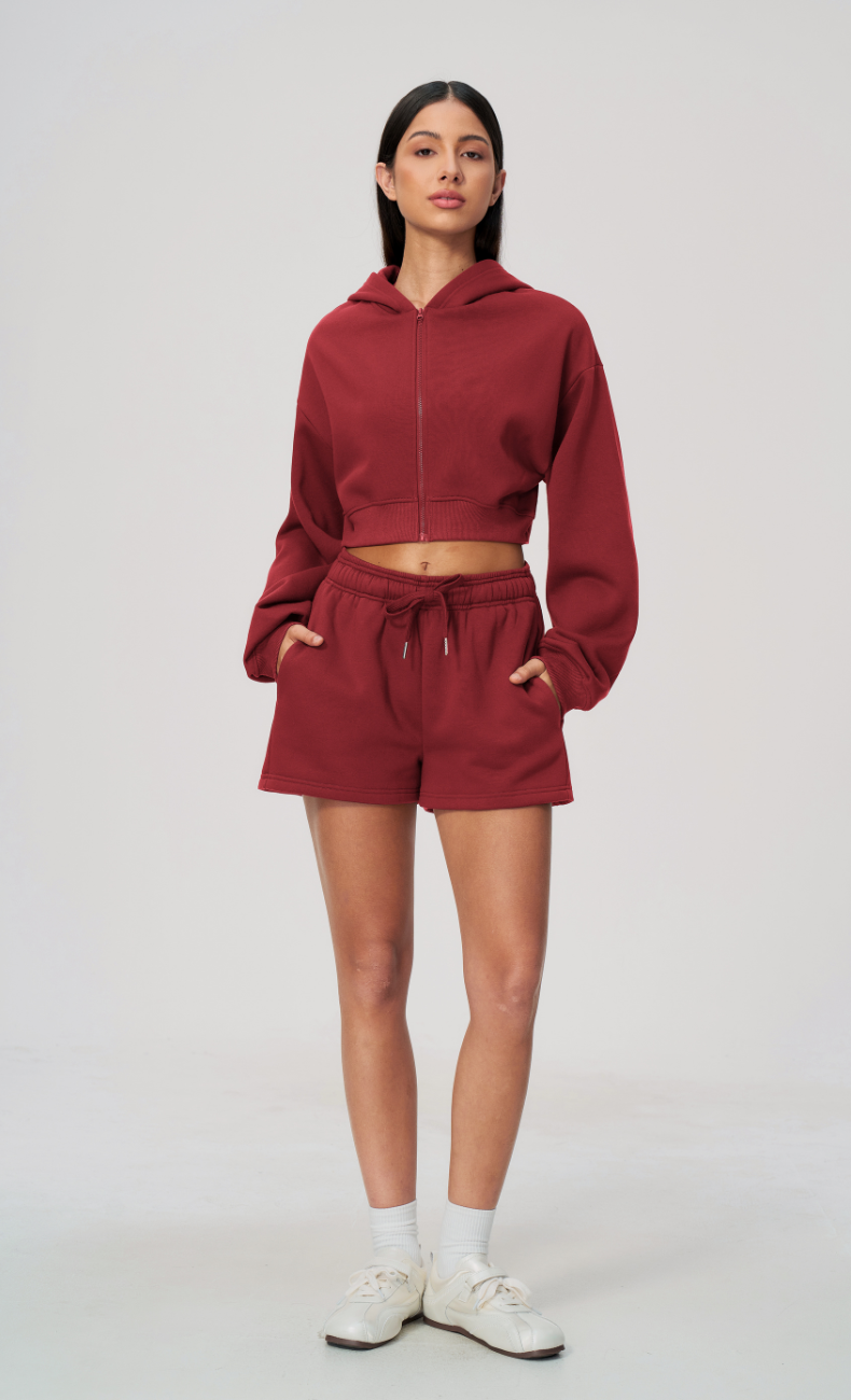 Hailey Cotton Blend Cropped Zip-Up Hoodie