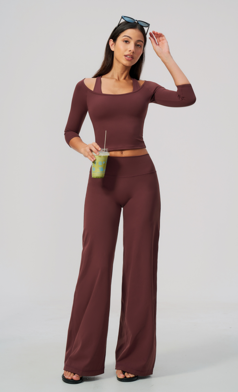 Lauren Ballet Neck 3/4 Sleeve Wide Leg Pants Matching Set