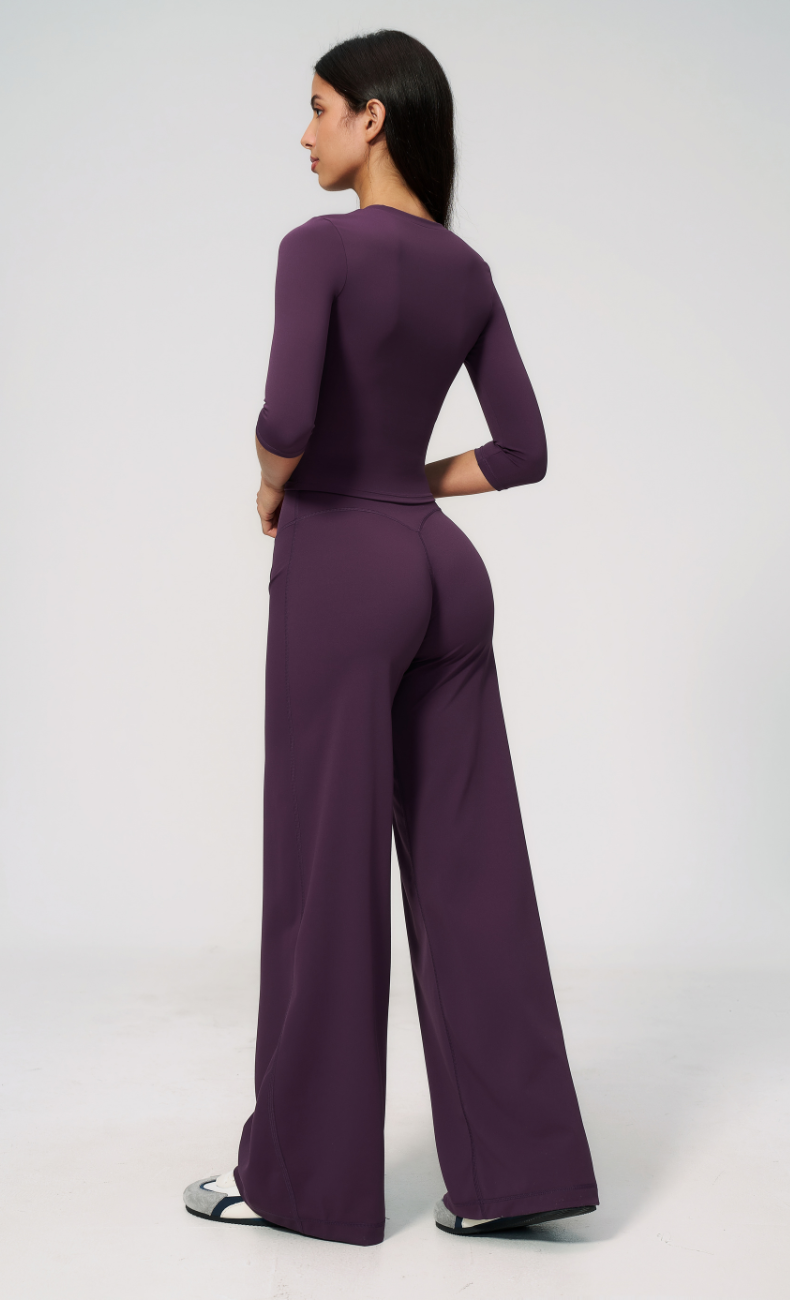 Alexandra 3/4 Sleeve Wide Leg Pants Workout Set