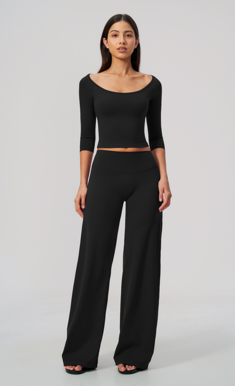 Lauren Ballet Neck 3/4 Sleeve Wide Leg Pants Matching Set