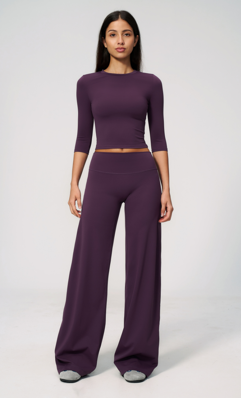 Alexandra 3/4 Sleeve Wide Leg Pants Workout Set
