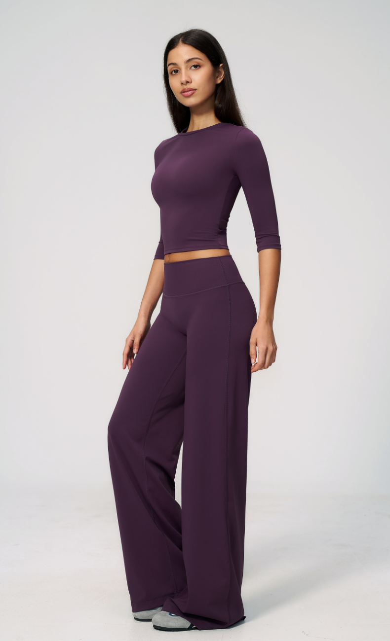 Alexandra 3/4 Sleeve Wide Leg Pants Workout Set