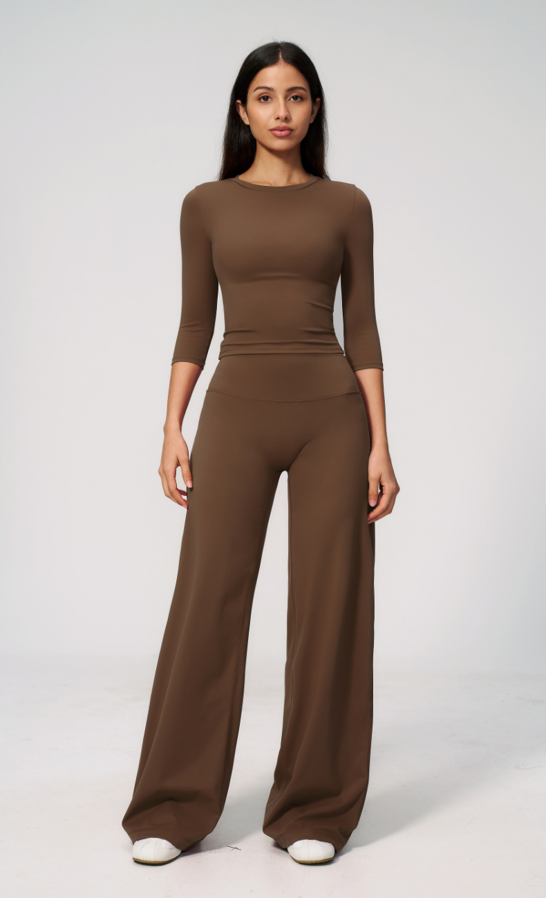 Alexandra 3/4 Sleeve Wide Leg Pants Workout Set