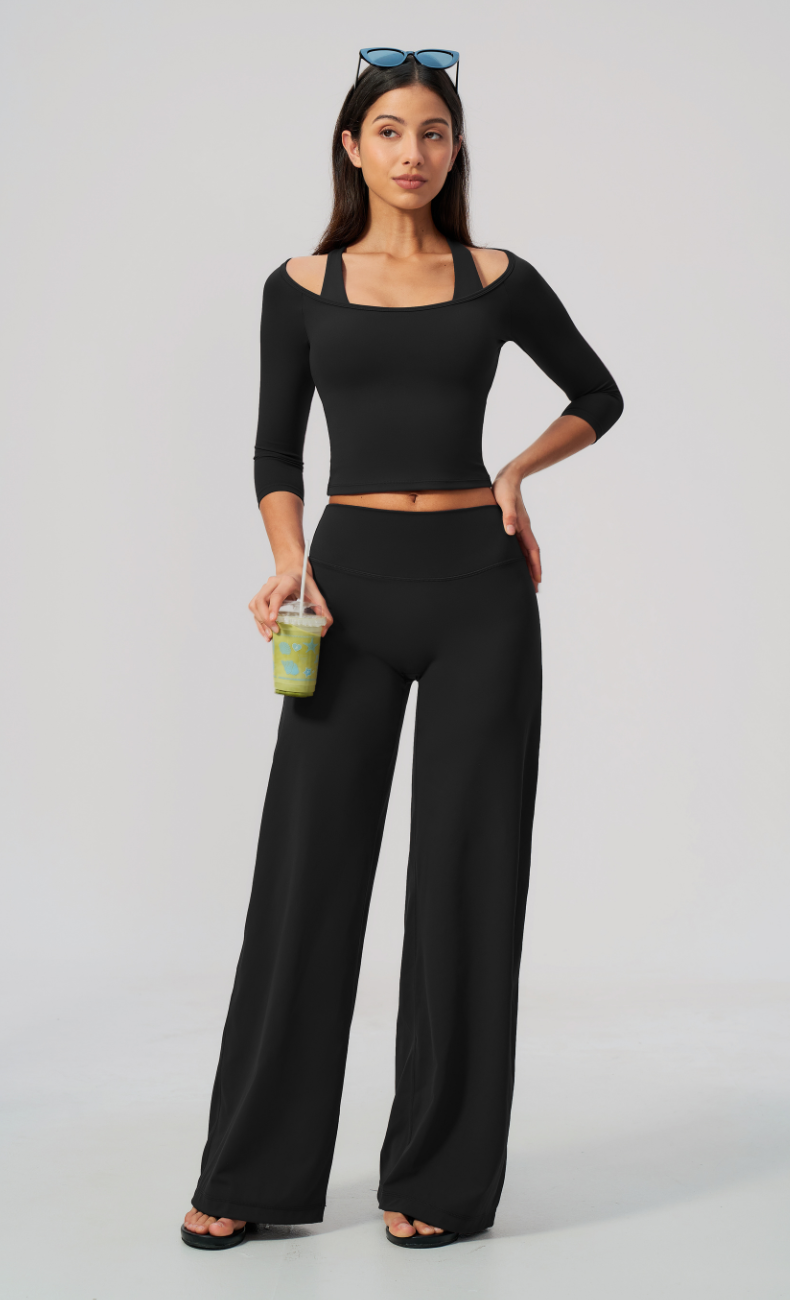 Lauren Ballet Neck 3/4 Sleeve Wide Leg Pants Matching Set