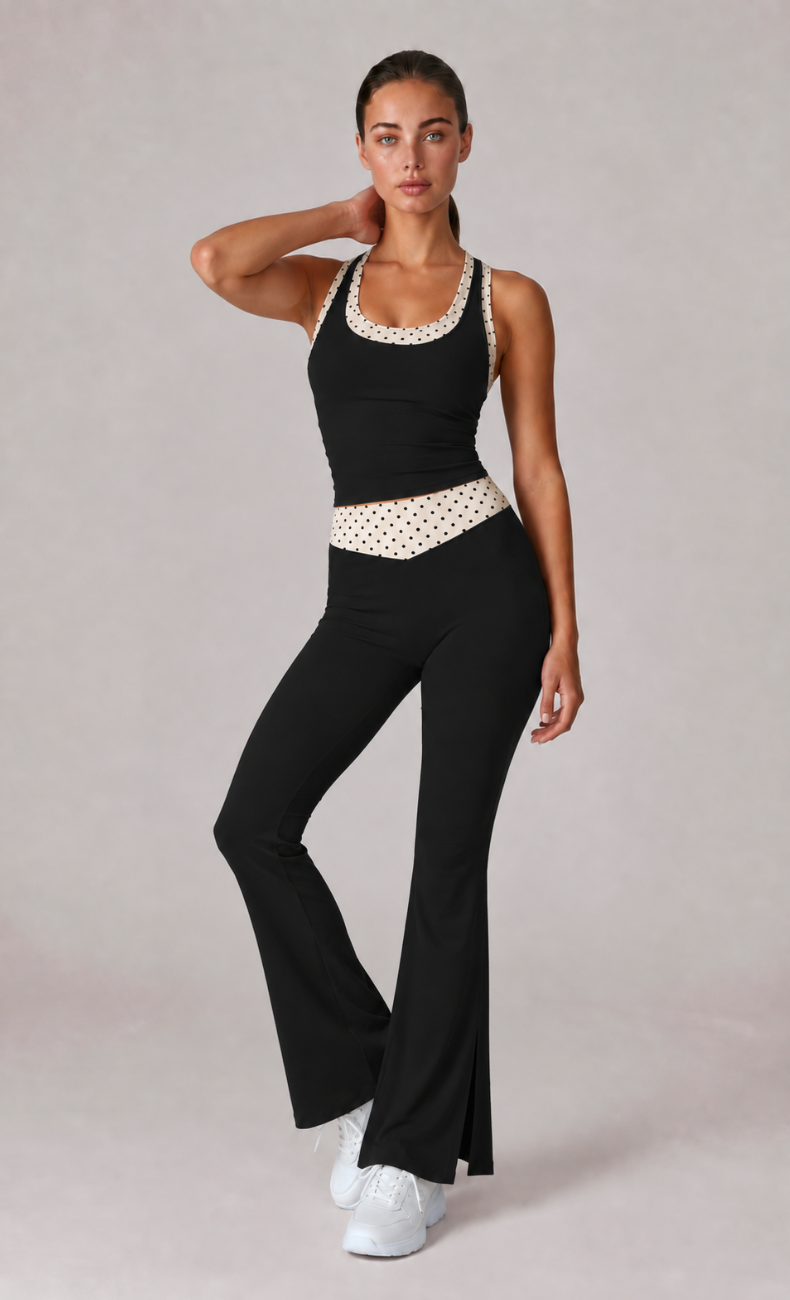 Josie Polka Dot Racerback Flare Leggings Workout Set