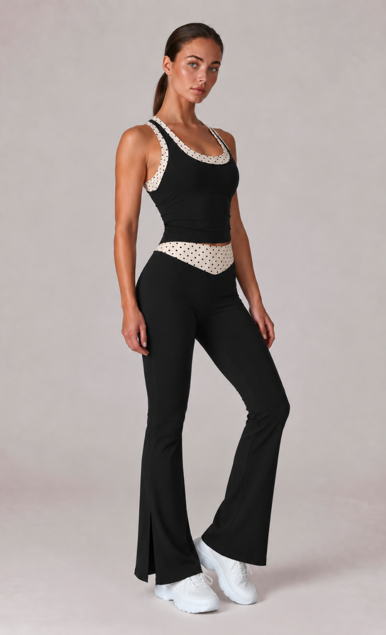 Josie Polka Dot Racerback Flare Leggings Workout Set