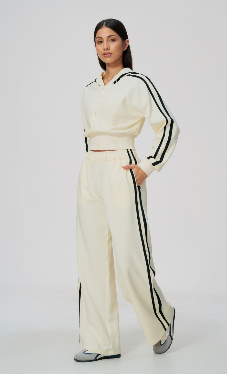 Veronica Cotton Side Stripe Hoodie & Wide Leg Sweatpants Set