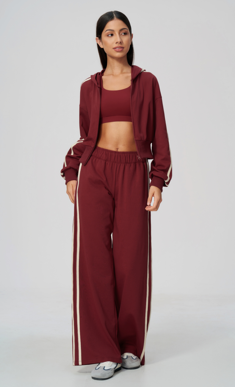 Veronica Cotton Side Stripe Hoodie & Wide Leg Sweatpants Set