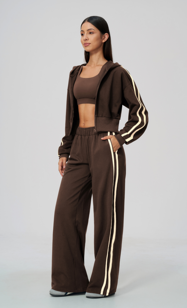 Veronica Cotton Side Stripe Hoodie & Wide Leg Sweatpants Set