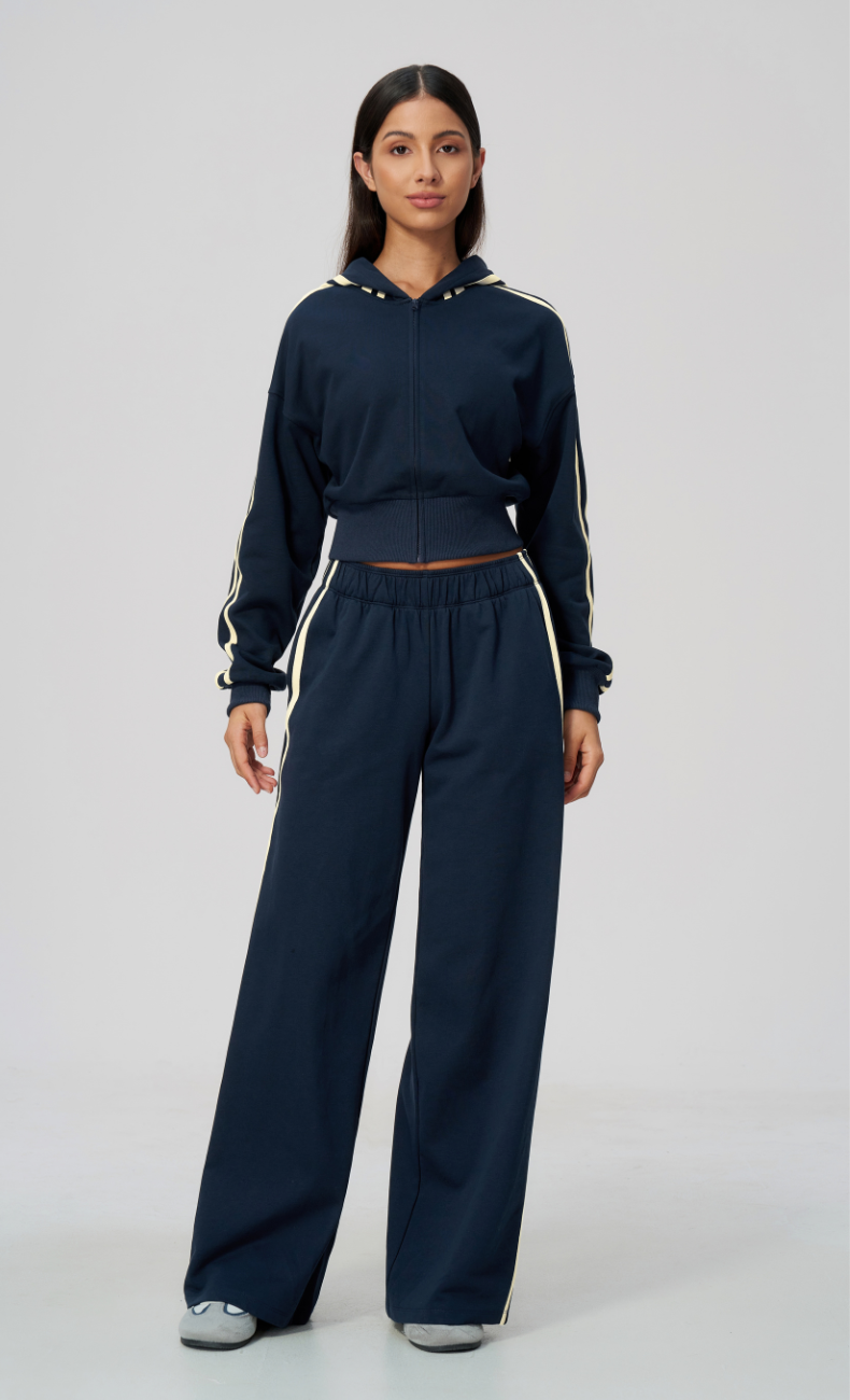 Veronica Cotton Side Stripe Hoodie & Wide Leg Sweatpants Set
