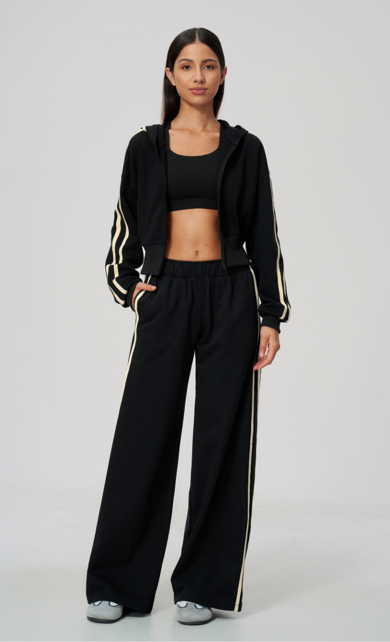 Veronica Cotton Side Stripe Hoodie & Wide Leg Sweatpants Set
