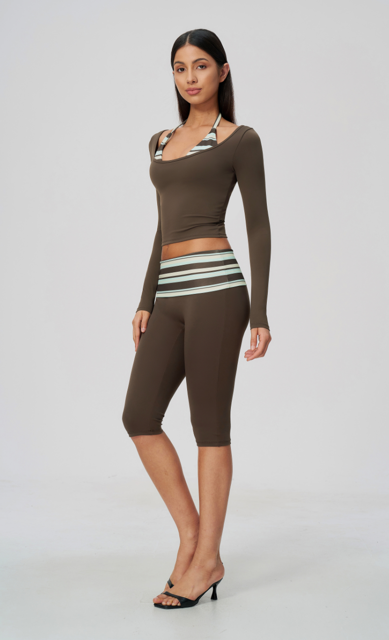 Harper Riviera Stripe Long Sleeve Capri Workout Set