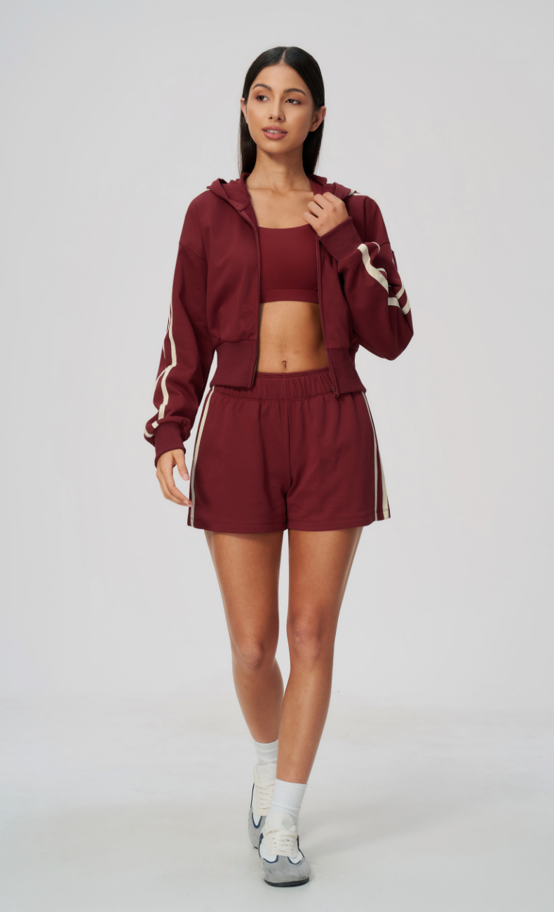 Veronica Cotton Side Stripe Hoodie & Sweat Shorts Set