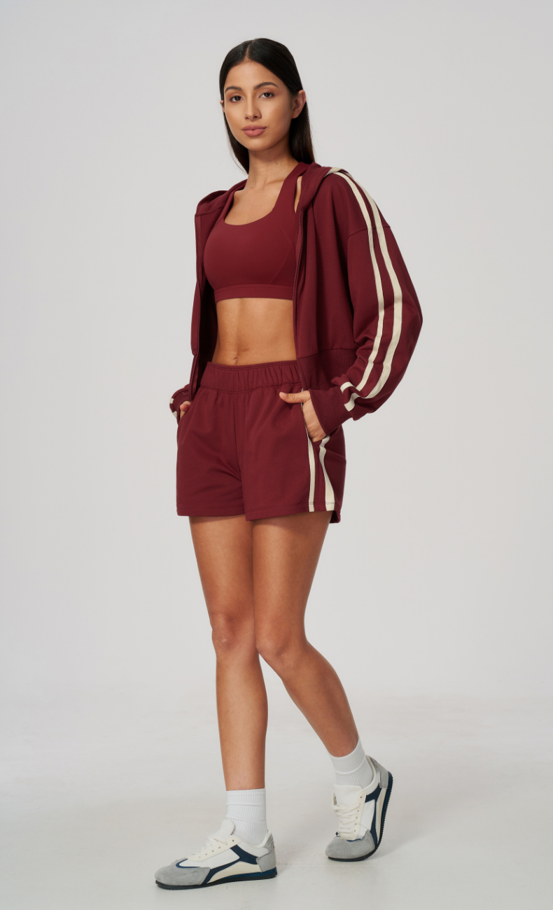 Veronica Cotton Side Stripe Hoodie & Sweat Shorts Set