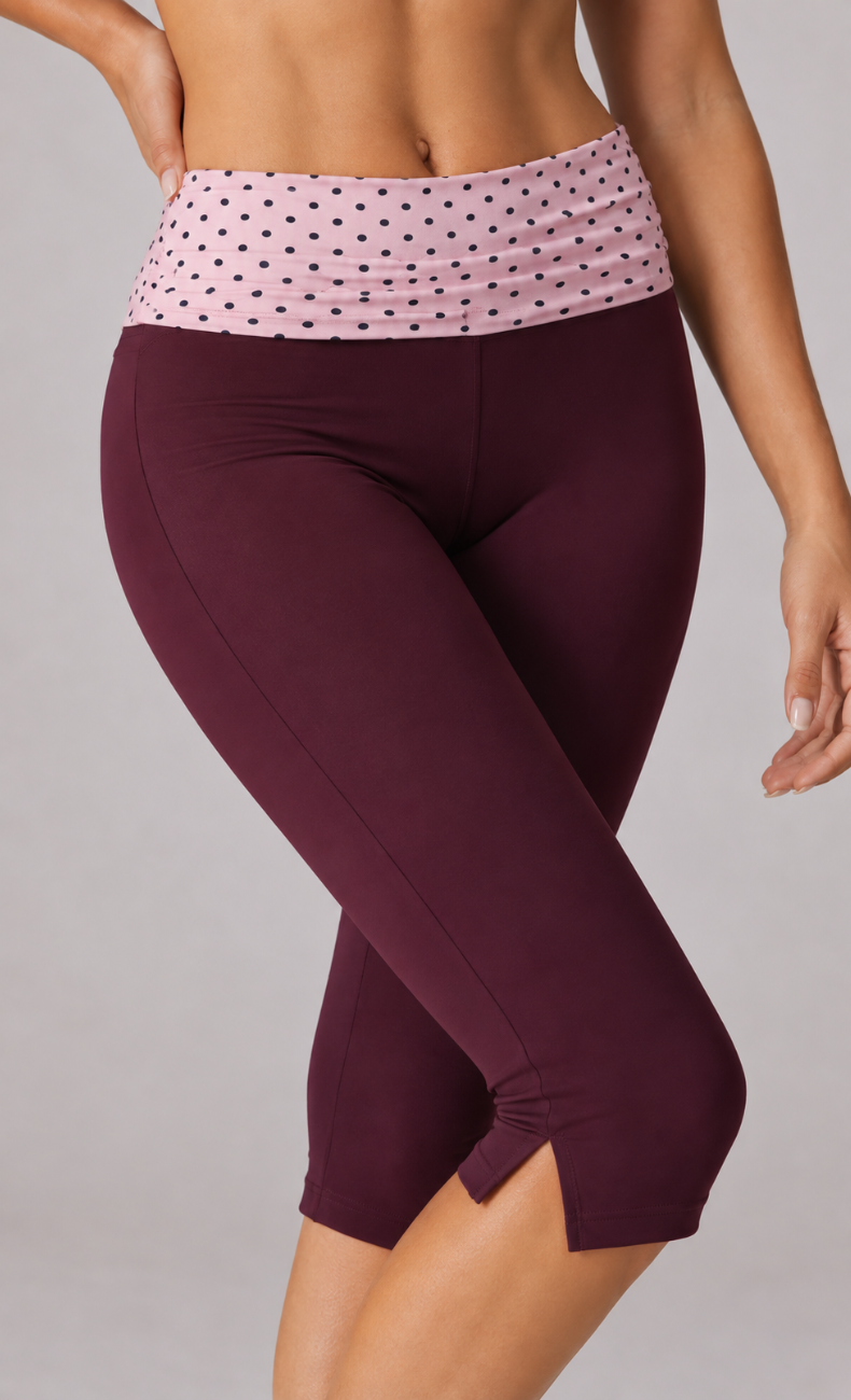 Lila Polka Dot Layered Sports Bra Capri Workout Set