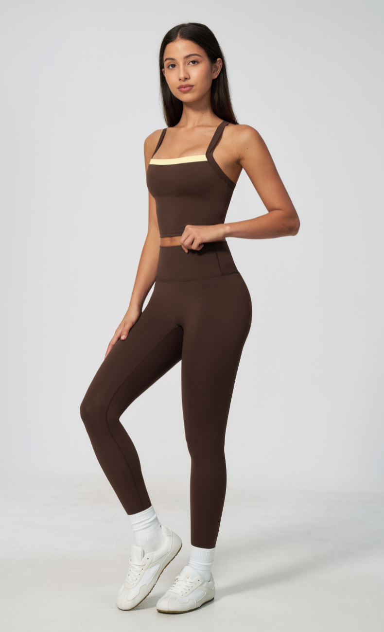 Darcy Contrast Trim Cross Back Leggings Workout Set