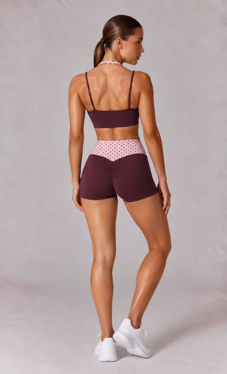 Lila Polka Dot Layered Sports Bra Shorts Workout Set