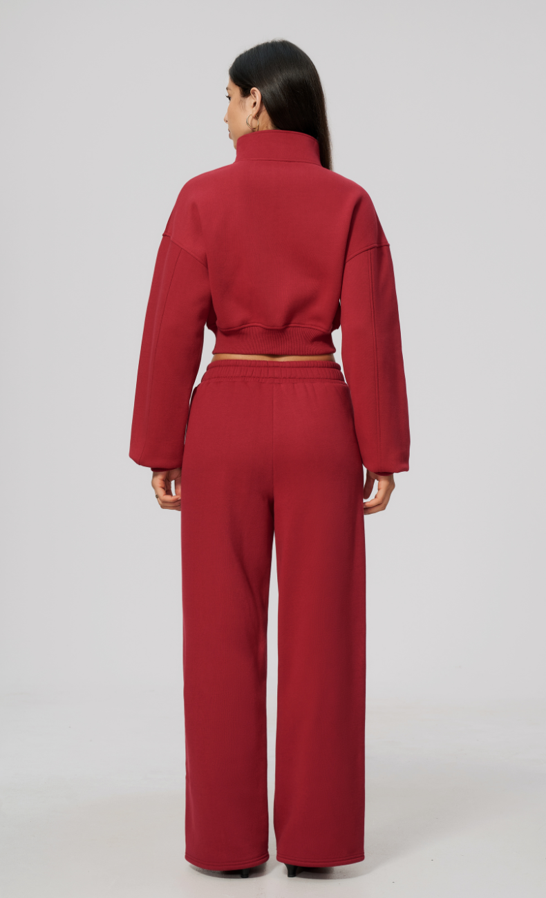 Hailey Cotton Blend Cropped Jacket & Wide Leg Sweatpants Set