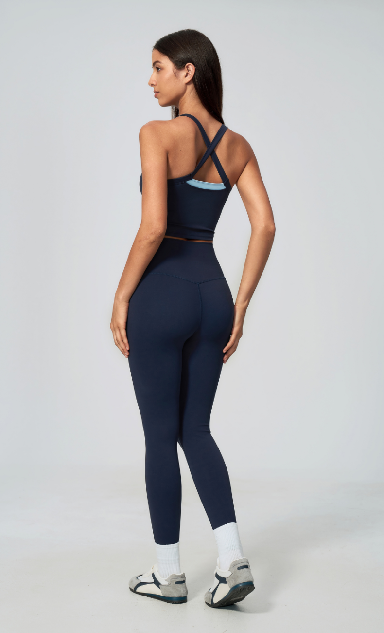 Darcy Contrast Trim Cross Back Leggings Workout Set