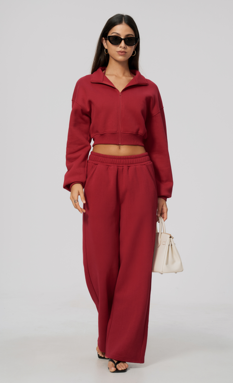 Hailey Cotton Blend Cropped Jacket & Wide Leg Sweatpants Set