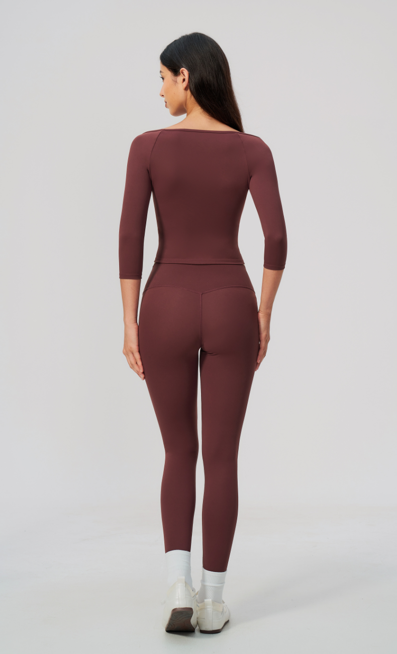 Lauren Ballet Neck 3/4 Sleeve High Waisted Leggings Workout Set