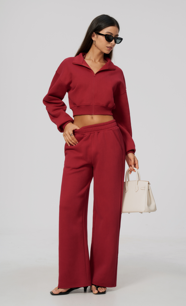 Hailey Cotton Blend Cropped Jacket & Wide Leg Sweatpants Set