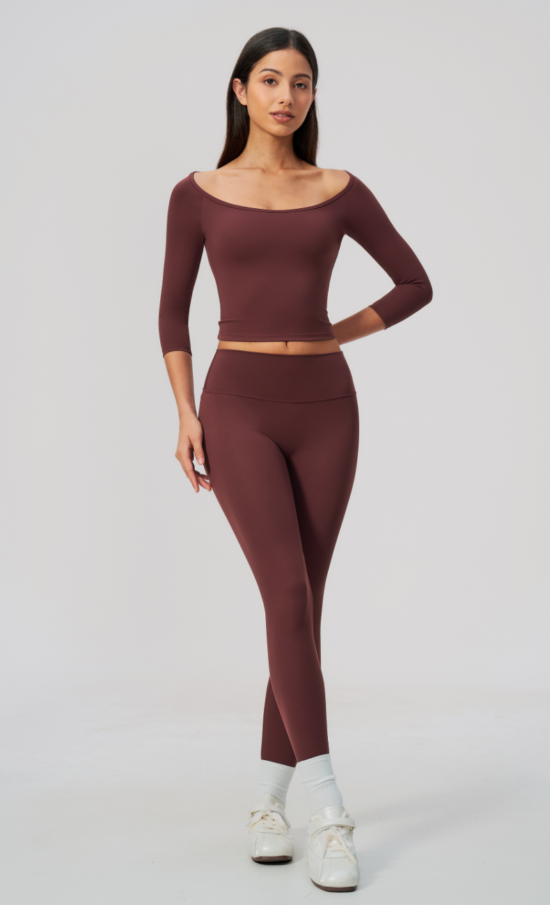 Lauren Ballet Neck 3/4 Sleeve High Waisted Leggings Workout Set