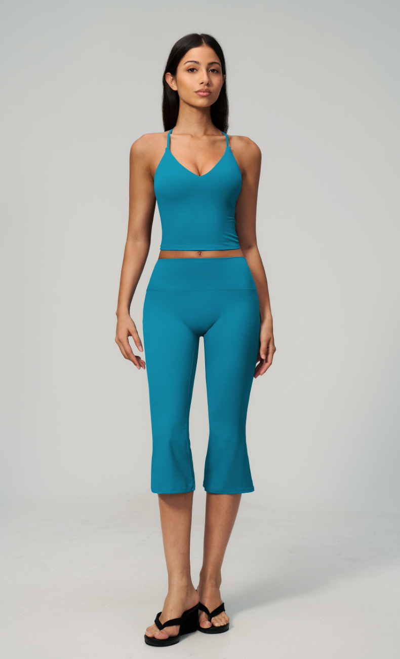 Leah V-Neck Cami Capri Flare Workout Set