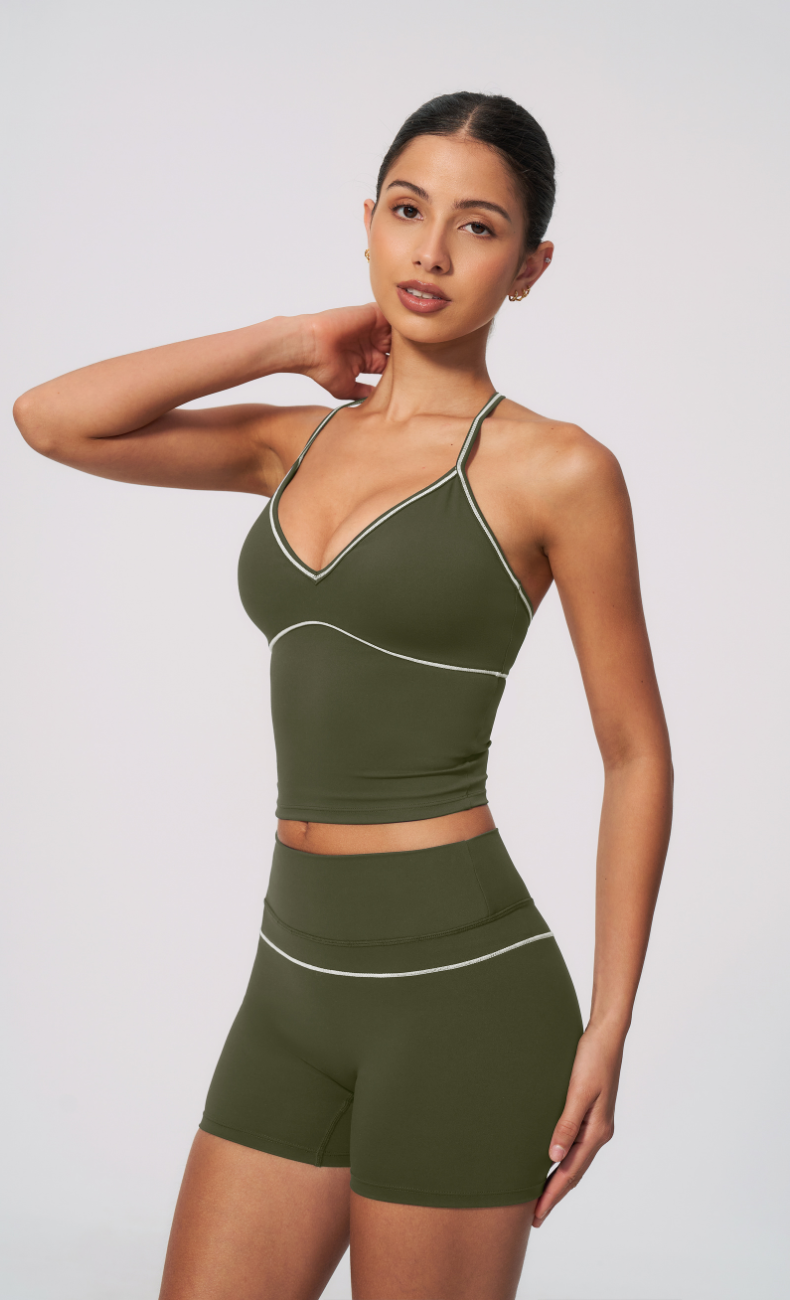 Arielle V-Neck Cami High Waist Shorts Workout Set