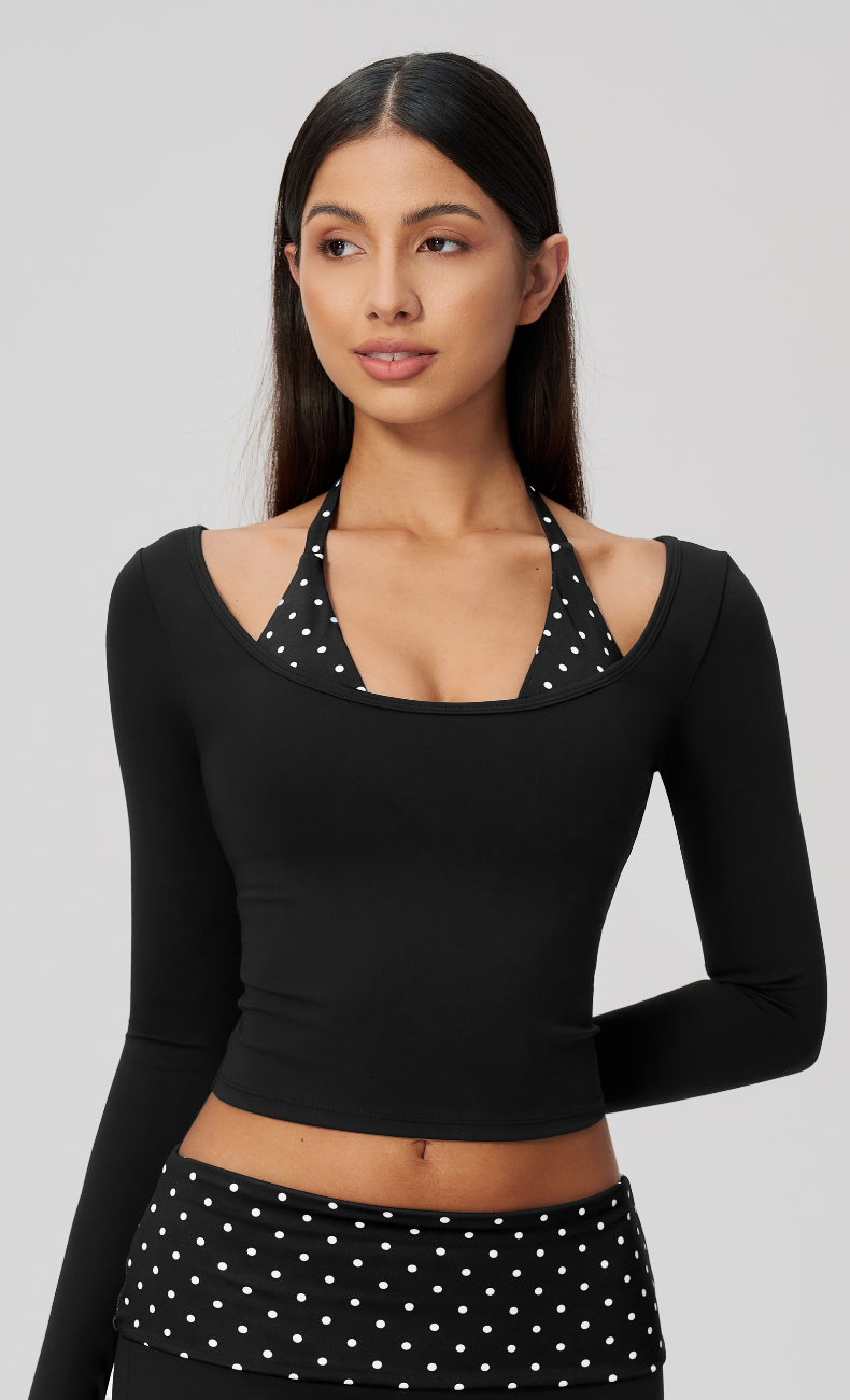 Chloe Polka Dot Long Sleeve Workout Shorts Set