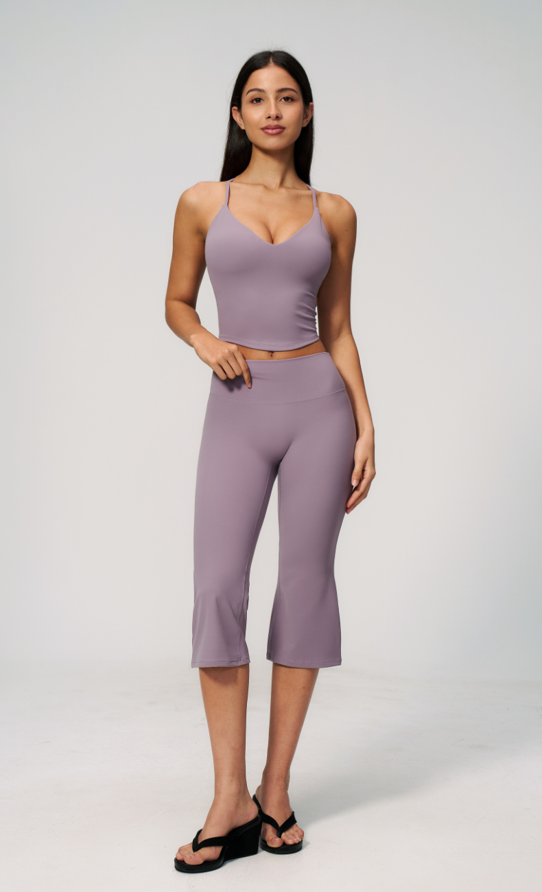 Leah V-Neck Cami Capri Flare Workout Set