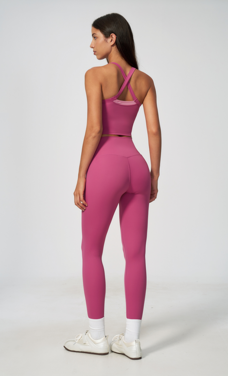 Darcy Contrast Trim Cross Back Leggings Workout Set