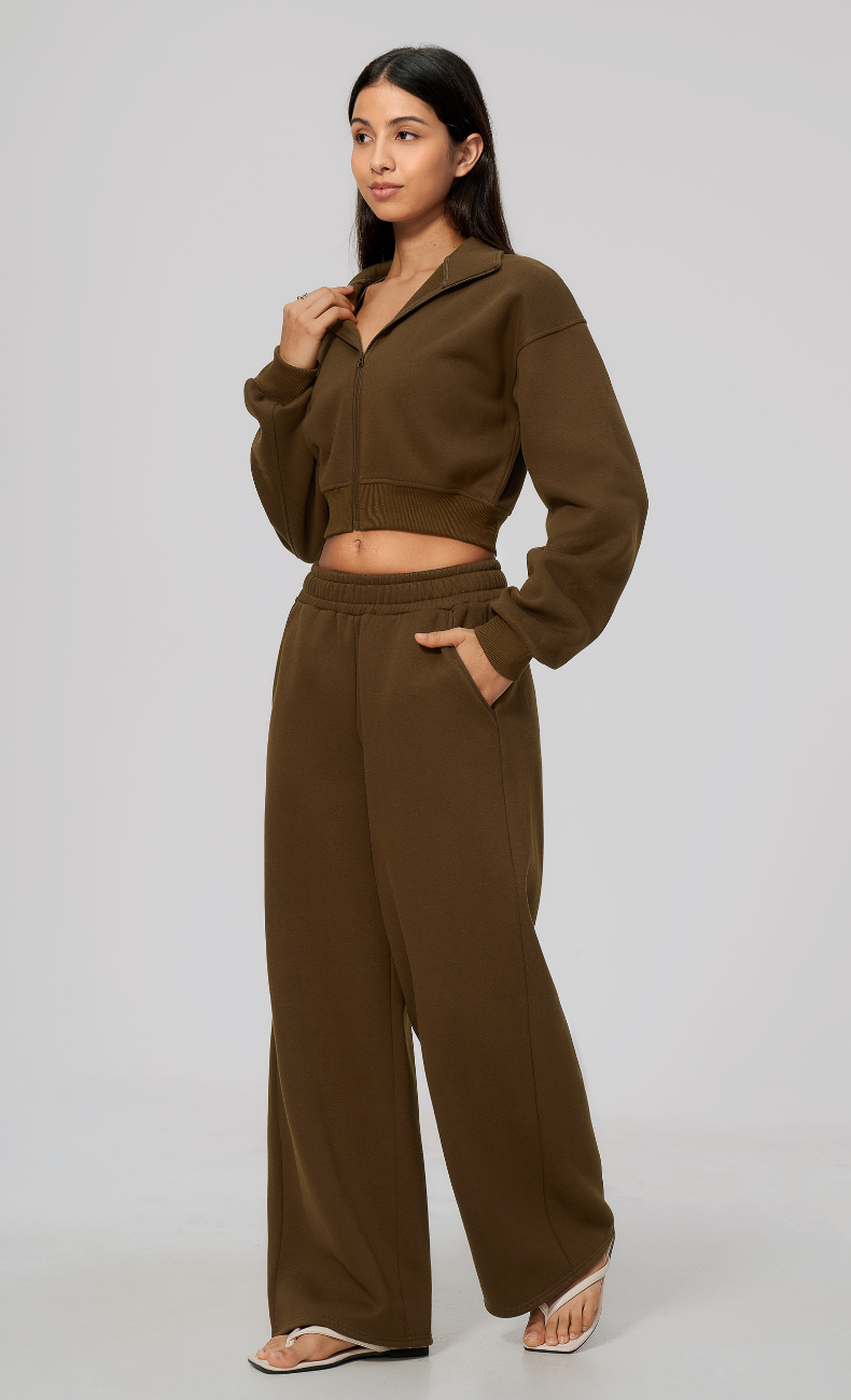 Hailey Cotton Blend Cropped Jacket & Wide Leg Sweatpants Set