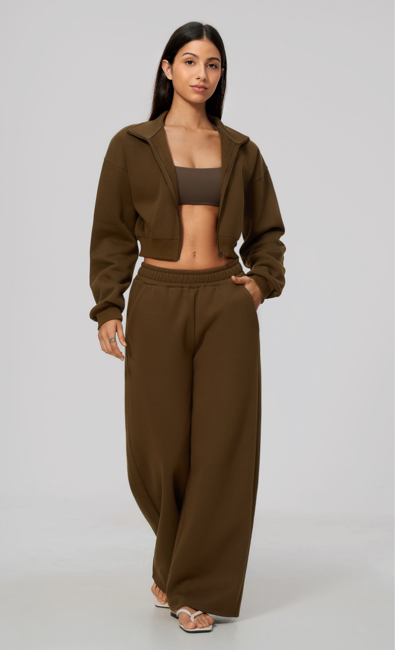 Hailey Cotton Blend Cropped Jacket & Wide Leg Sweatpants Set