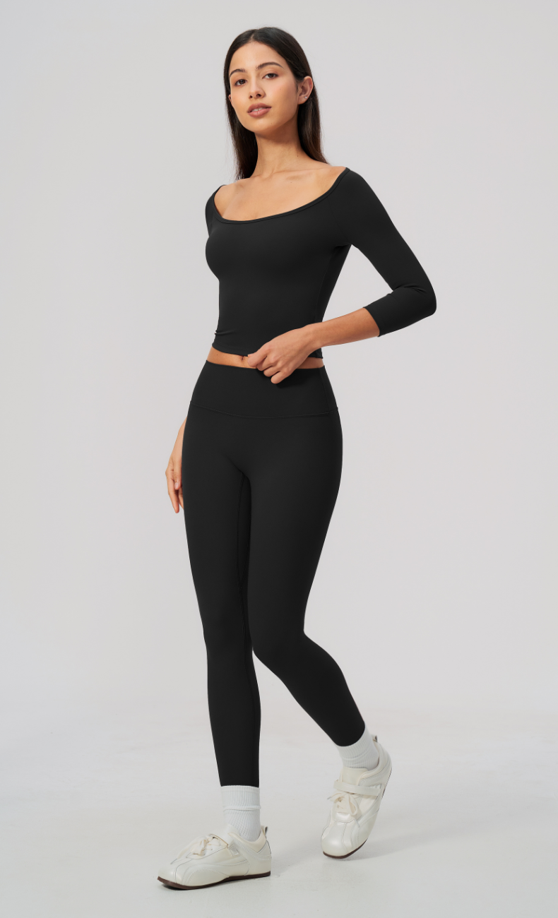 Lauren Ballet Neck 3/4 Sleeve High Waisted Leggings Workout Set
