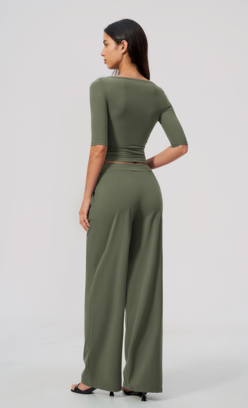 Taylor Boat Neck Pleated Wide Leg Pants Set