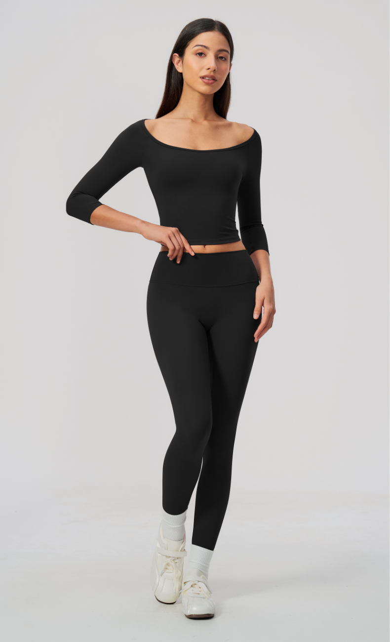 Lauren Ballet Neck 3/4 Sleeve High Waisted Leggings Workout Set