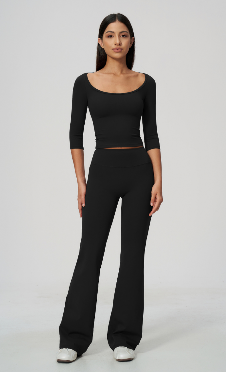 Dolce Scoop Neck 3/4 Sleeve Flare Leggings Workout Set