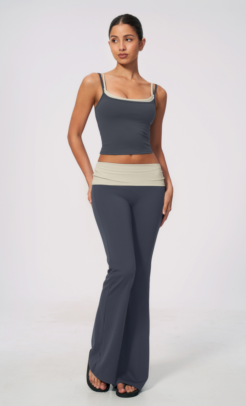 Mary Layered Cami Foldover Flare Leggings Workout Set