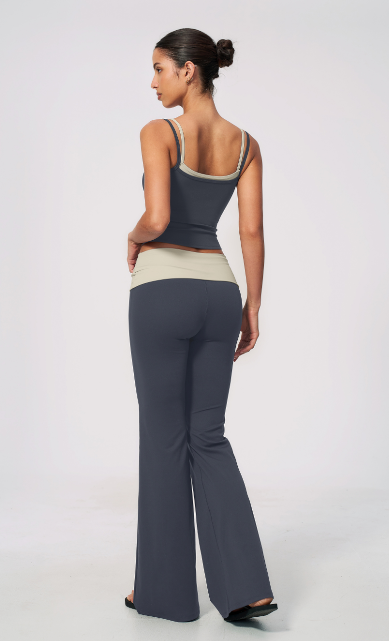 Mary Layered Cami Foldover Flare Leggings Workout Set