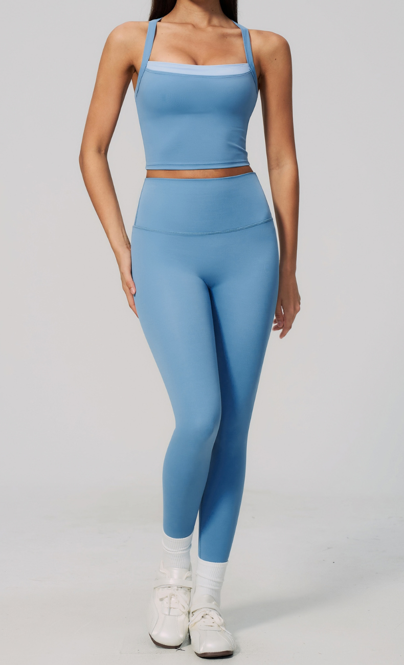 Darcy Contrast Trim Cross Back Leggings Workout Set