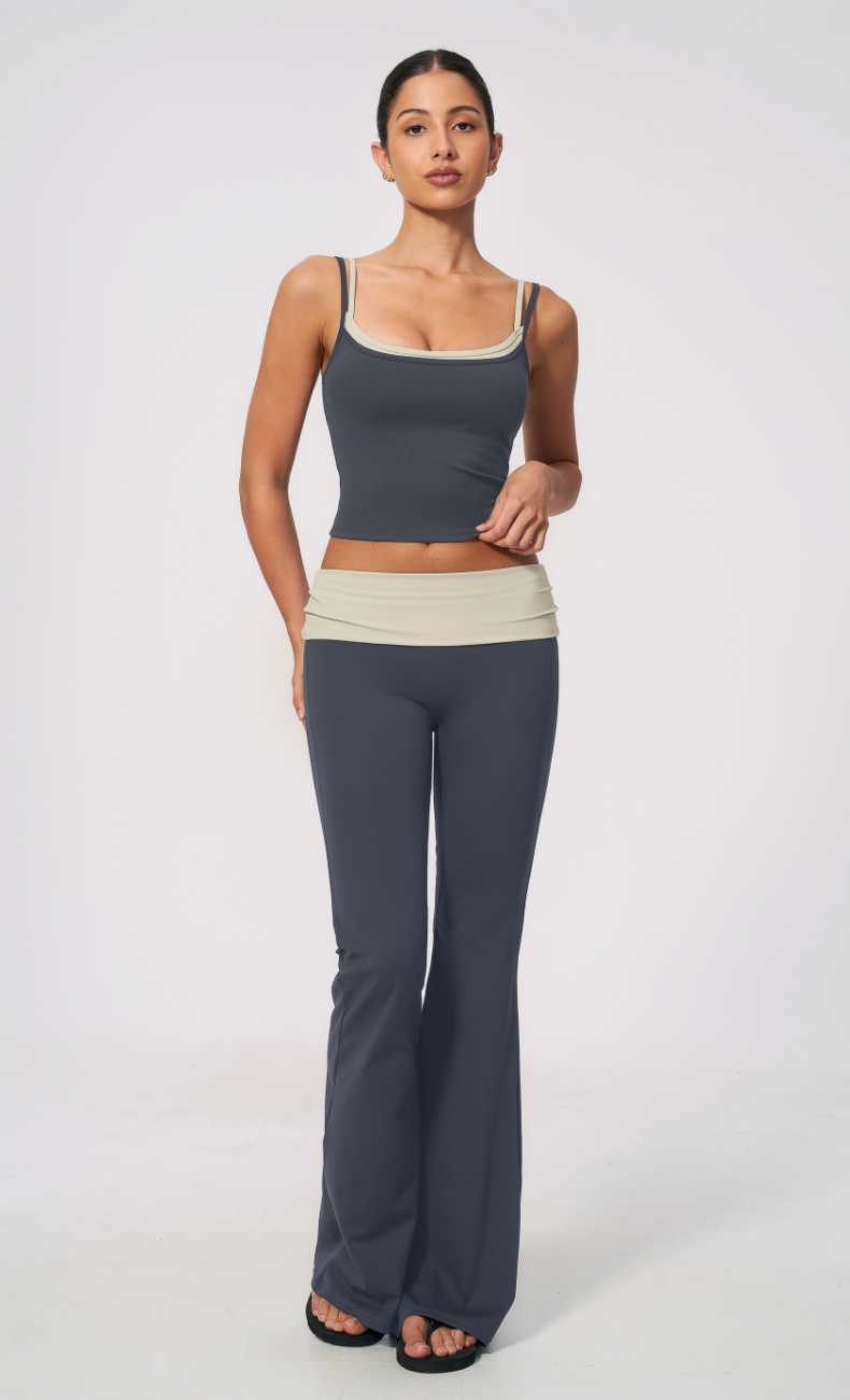 Mary Layered Cami Foldover Flare Leggings Workout Set