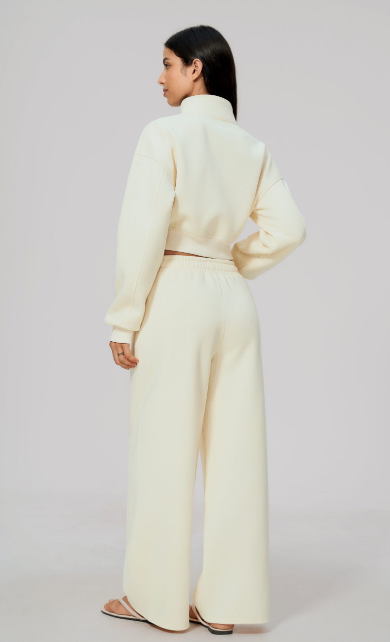 Hailey Cotton Blend Cropped Jacket & Wide Leg Sweatpants Set