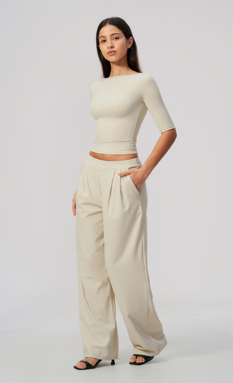 Taylor Boat Neck Pleated Wide Leg Pants Set
