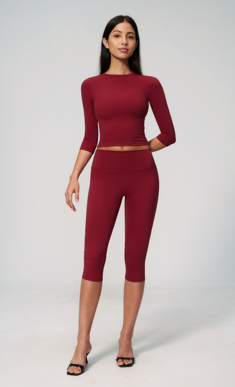Alexandra 3/4 Sleeve High Waisted Capri Leggings Workout Set
