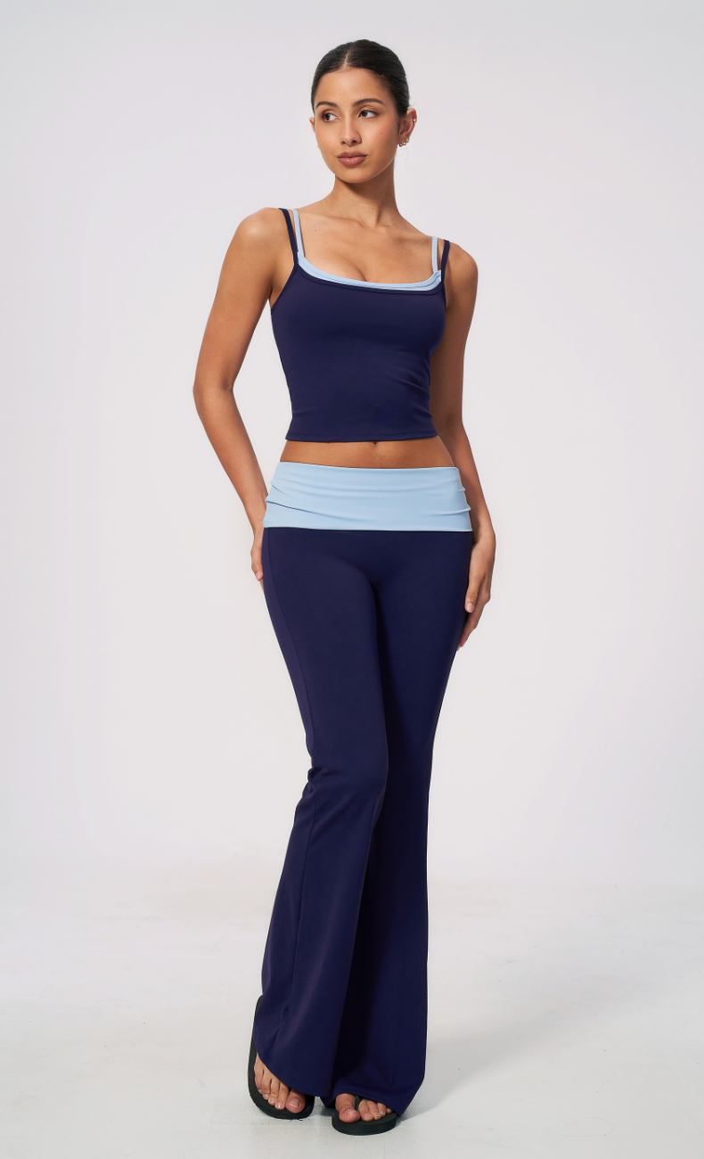 Mary Layered Cami Foldover Flare Leggings Workout Set