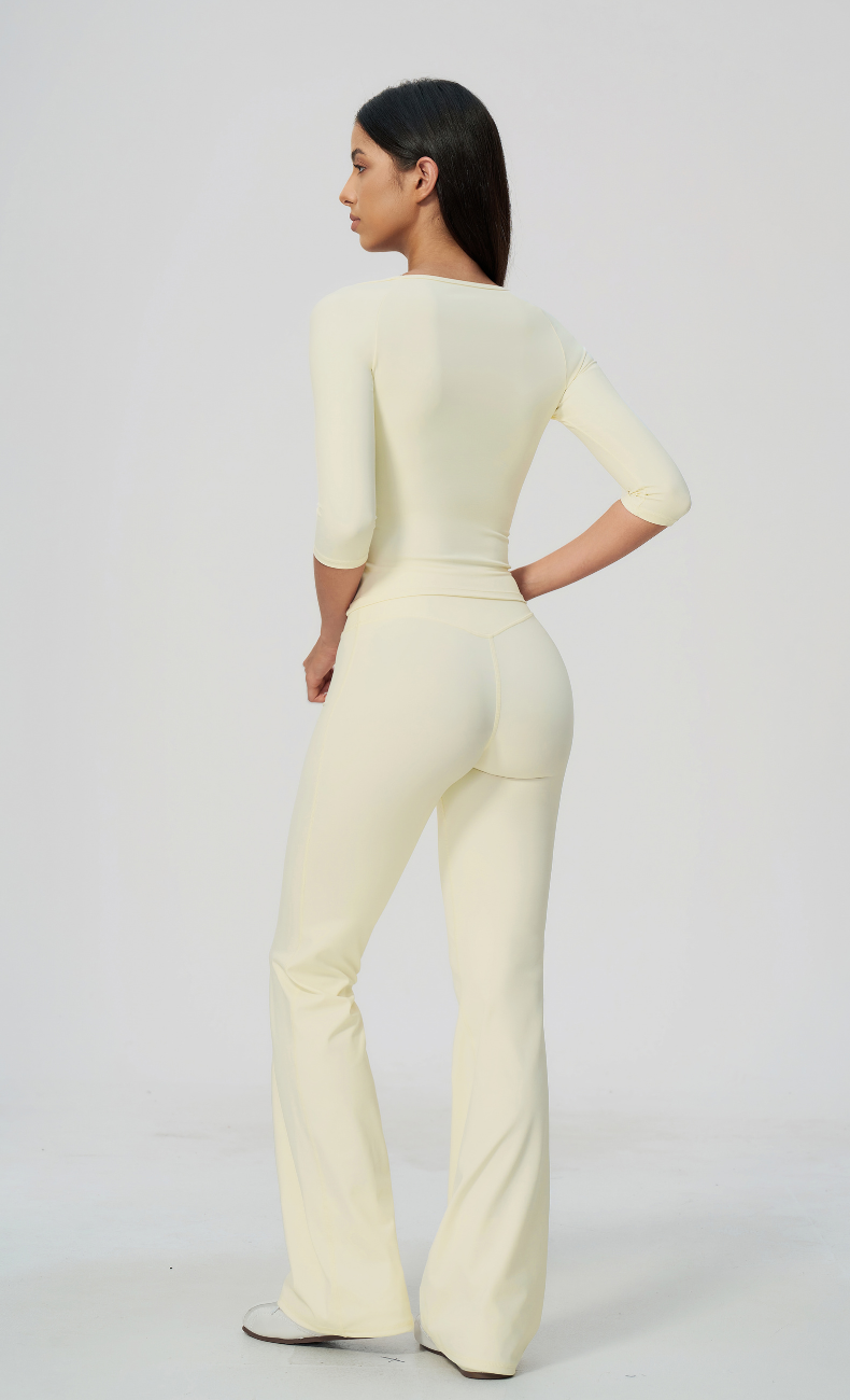 Dolce Scoop Neck 3/4 Sleeve Flare Leggings Workout Set