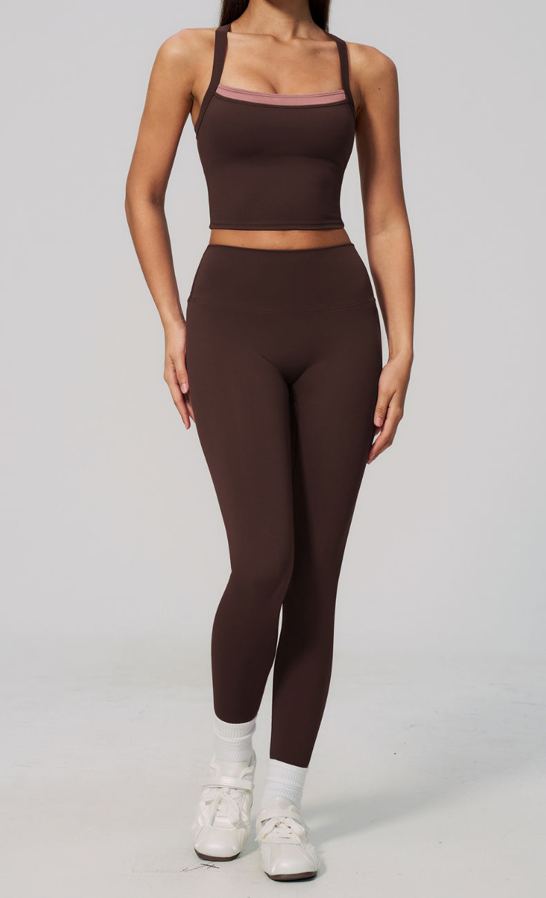 Darcy Contrast Trim Cross Back Leggings Workout Set